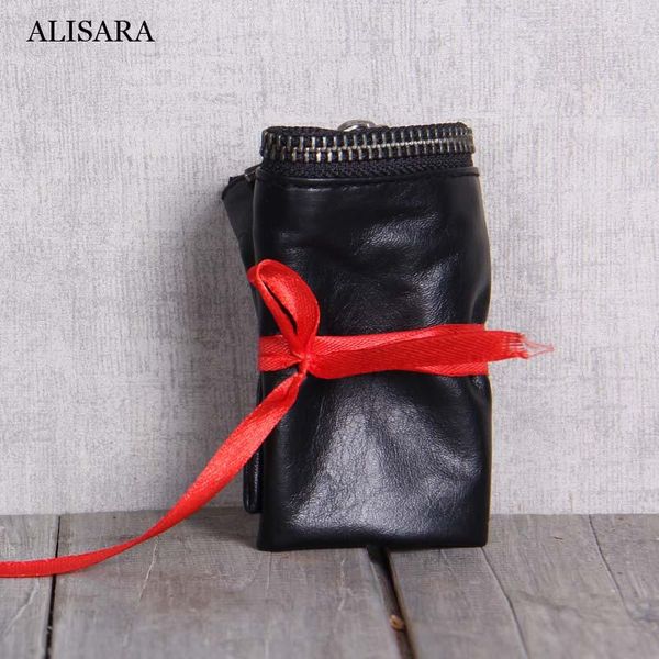 

alisara men long wallet first layer cow leather end male casual organizer phone purses fashion big capacity slim clutch bag wallets, Red;black