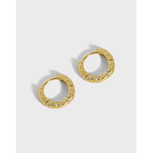 

hoop & huggie small cute 100% authentic 925 sterling silver gold white irregular texture burned circle earrings fine jewelry, Golden;silver