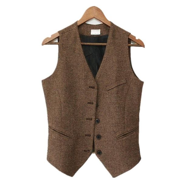

men's vests suit vest brown herringbone tweed dark grey single breasted men clothing plus size formal business groomman wedding, Black;white
