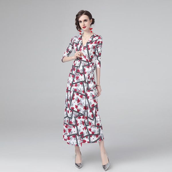 

casual dresses film - a chip wrap dress 2021 autumn outfit in europe and the printing show long thin waist, cultivate morality, Black;gray