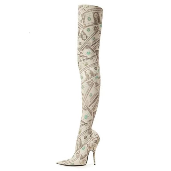 

boots ladies fashion personality graffiti high heels striptease thigh female autumn winter knight boot size34-48, Black