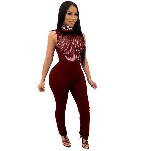 

women's jumpsuits & rompers velvet slim elegant tertleneck sleeveless skinny womens jumpsuit long pants, Black;white