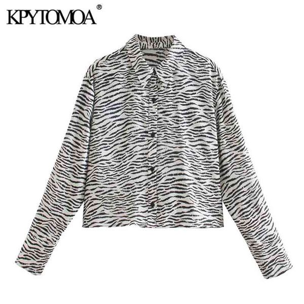 

women fashion animal print loose cropped blouses vintage long sleeve button-up female shirts blusas chic 210420, White