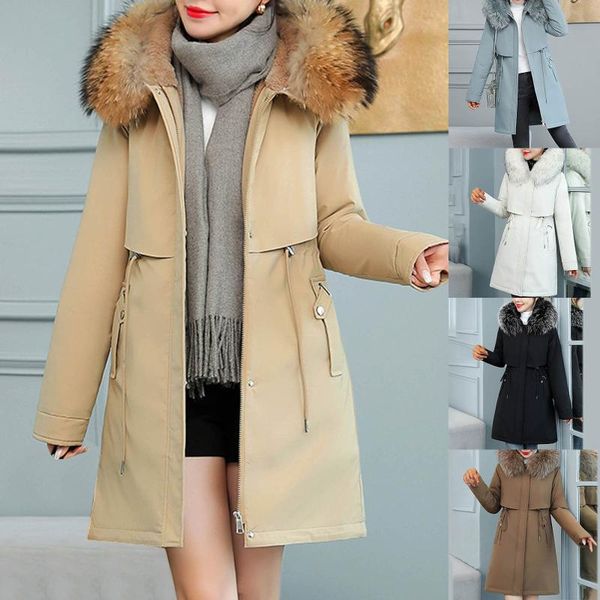 

women's down & parkas winter loose long jacket fur casual warm coats, Black