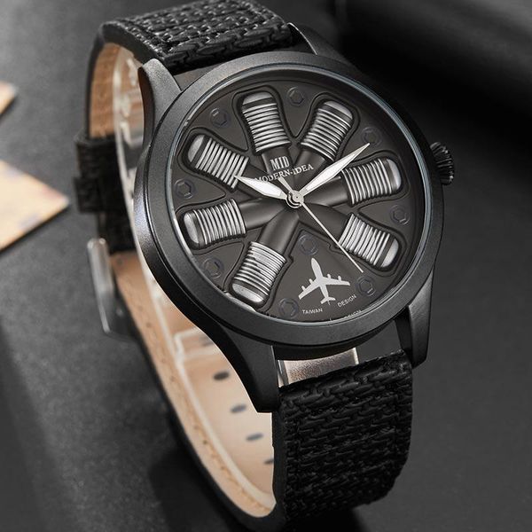 

wristwatches black cool aircraft engine shape mens watches unique male military watch sport wristwatch relogio masculino, Slivery;brown