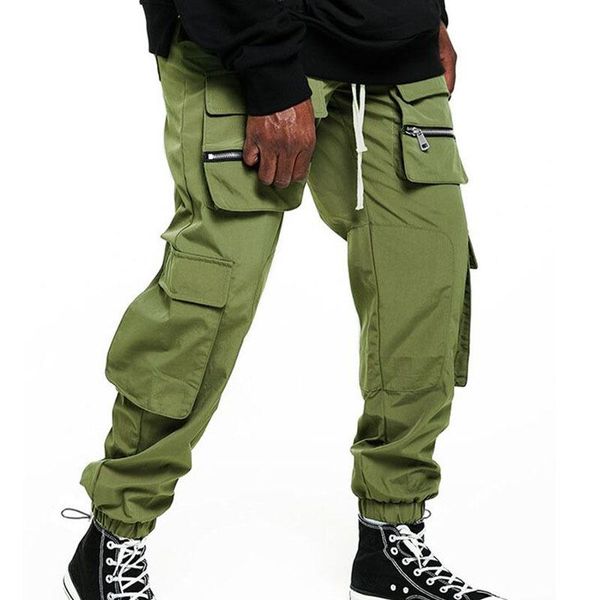 

hip hop cargo pants men joggings streetwear fashion sweatpants for multi-pocket drawstring small feet loose trousers male men's, Black