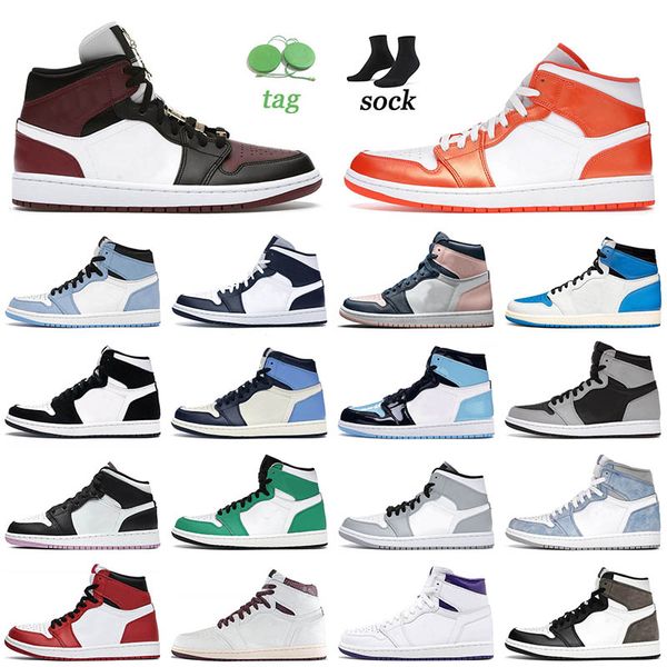 

jumpman 1 1s basketball shoes mid black dark beetroot electro orange mens women team seafoam trainers sneakers eur 36-46, White;red