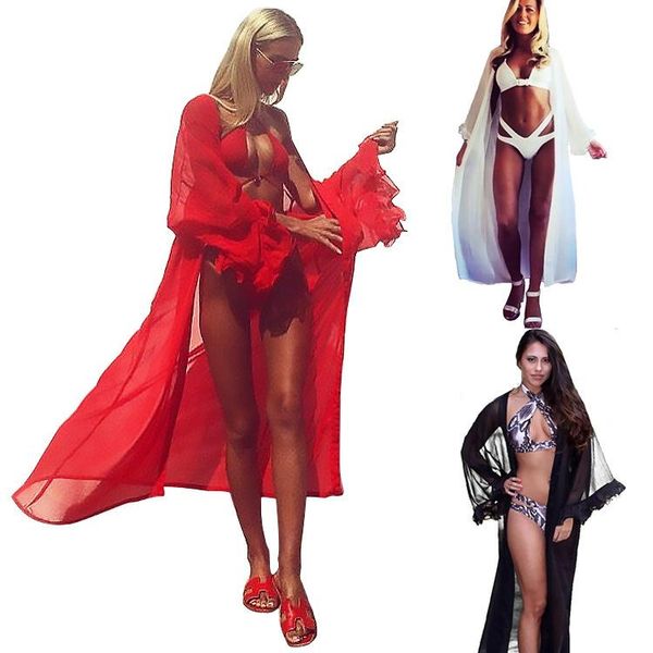 

women's pants & capris summer 2021 european and american cardigan sun-protective clothing lace long-sleeved bikini swimsuit chiffon blo, Black;white