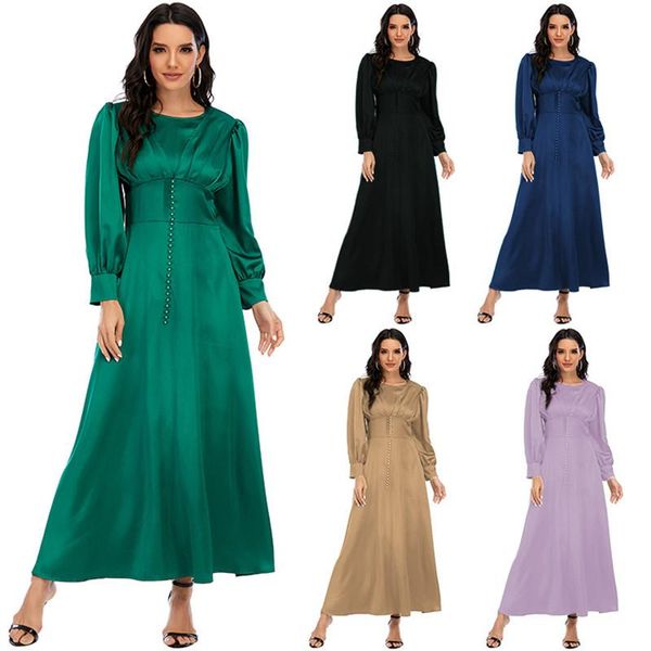 

ethnic clothing dubai elegant beads muslim women long dress satin party ramadan islamic maxi robe middle east turkey arabic abaya solid colo, Red