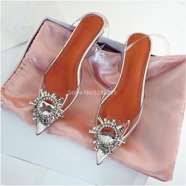 

front crystal decors sandalias mujer clear pvc women sandals pointed toe slingback elegant ladies party shoes, Black