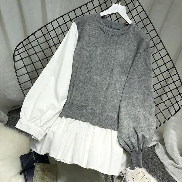 

women's sweaters [ewq] irregular women fashion desigan womens knit stitching trendy clothing korean chic black top, White;black
