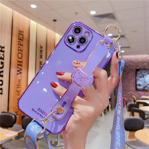 

new shoulder strap wristband holder cases for iphone 14 13 11 12 pro xr xs max x 7 8 plus 6 se 2 camera protect electroplated cover