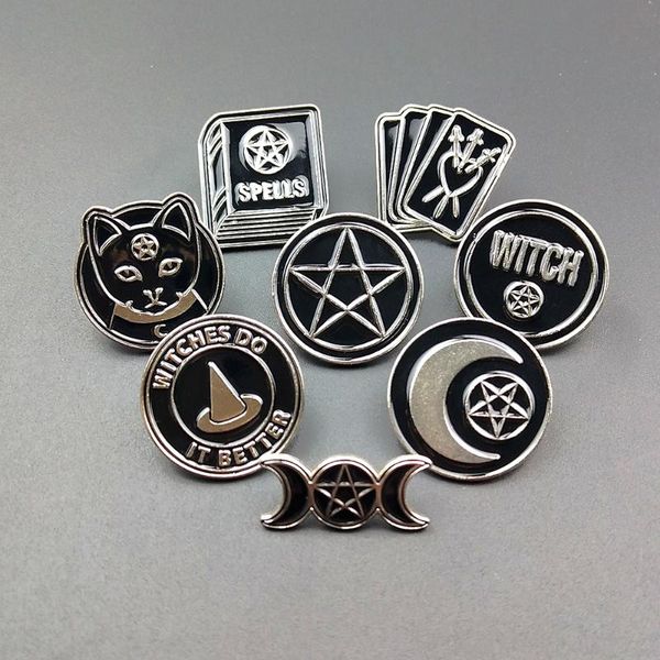 

pins, brooches star party round brooch fashion enamel pins for students punk dark black lapel pin badge jewelry gift, Gray
