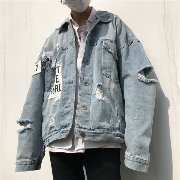 

men's jackets spring and autumn men's ripped denim jacket korean style trendy handsome bf wind student loose 51ge, Black;brown