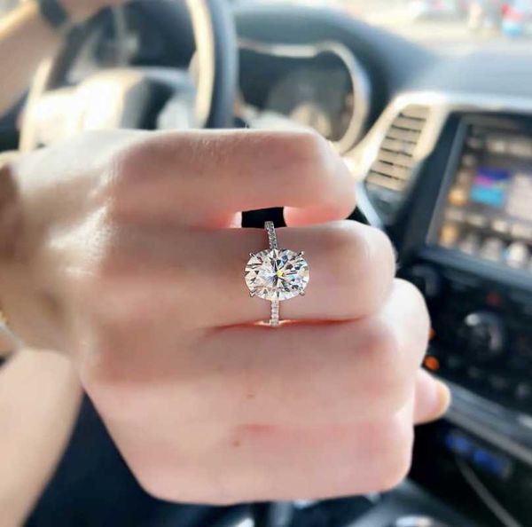 

cluster rings luxury 100% 925 sterling silver oval cut 4ct simulated diamond wedding engagement cocktail women fine jewelry, Golden;silver