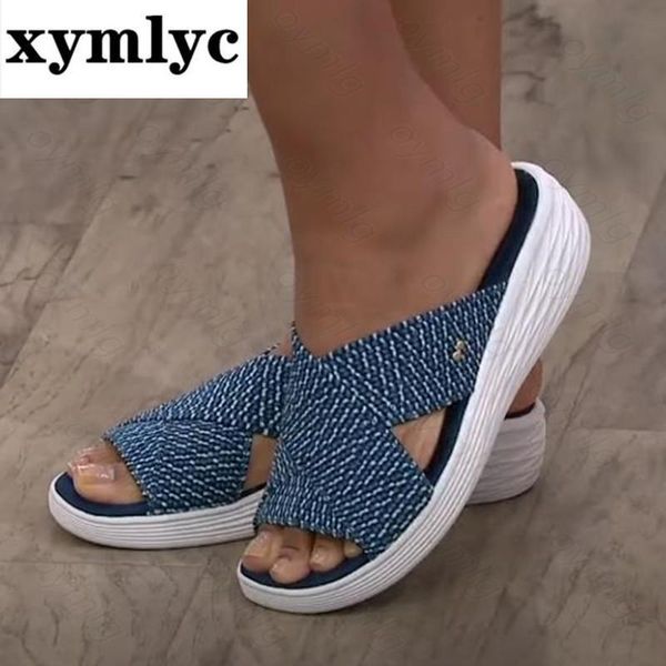 

women slippers 2021 summer comfortable cross slides soft sole wedges casual shoes for plus size ladies sandals, Black