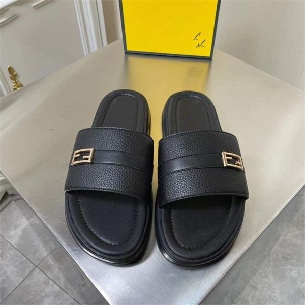 

men sandals new summer leather printing casual shoes antiskid fashion holiday beach flip flop, Black