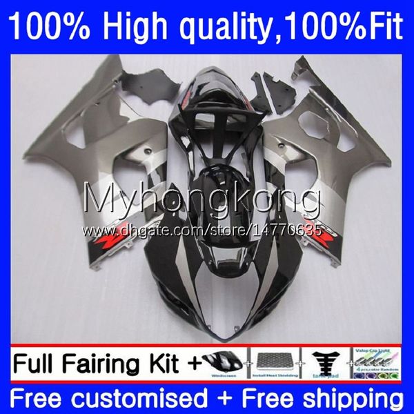 Silbrig-schwarze Spritzguss-Verkleidungen für Suzuki GSXR1000 GSX-R1000 K3 2003–2004 Karosserie 25 Nr. 1 GSXR 1000 CC 1000CC 2003 2004 GSXR-1000 03 04 Motorrad-OEM-Karosserien