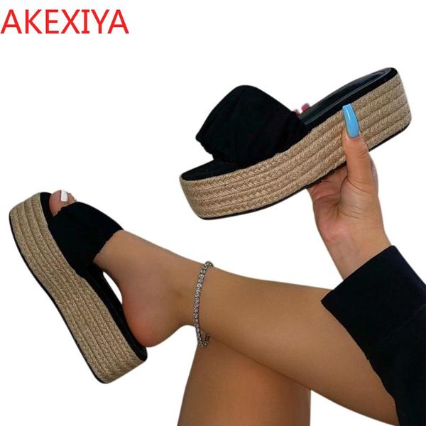

slippers summer gladiator women espadrilles sole wedge heels plicated sandals shoes woman flat platform femme, Black