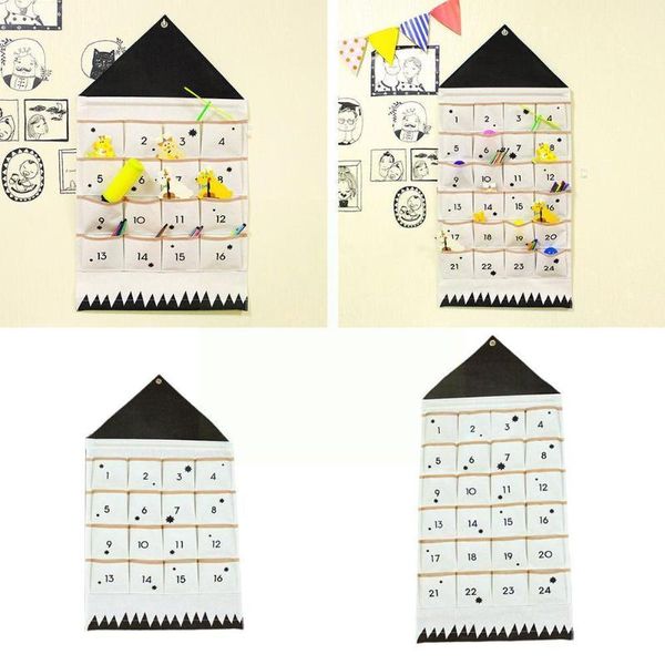 

storage bags 24/16 pockets hanging bag calendar xmas canvas alphanumeric wall christmas sack home countdown m2e7
