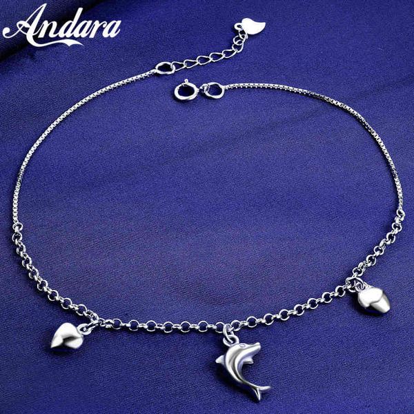 

100%925 sterling anklet dolphin pendant silver chain woman jewelry, Red;blue