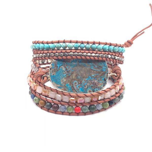 

tennis bohemian style beaded bracelet with natural stone handmade leather wrap bracelets for female party jewelry wholesale arrival, Golden;silver