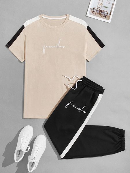 

men letter graphic tee & sweatpants z4gr#, Gray