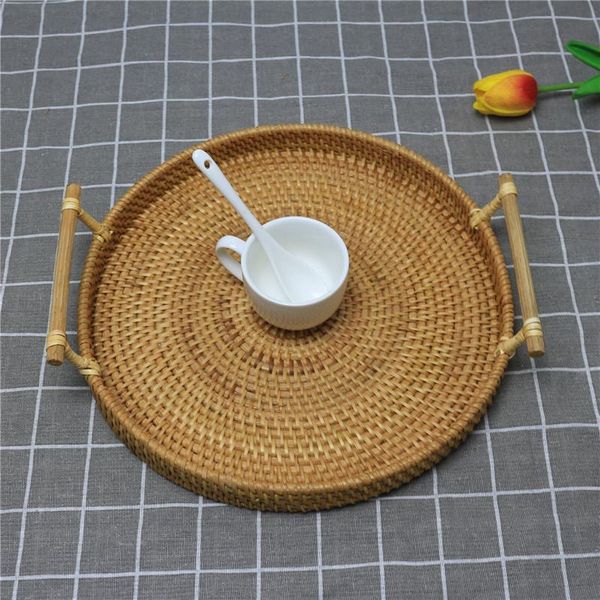 

autumn rattan hand-woven bread fruit needlework tray round storage basket debris baskets