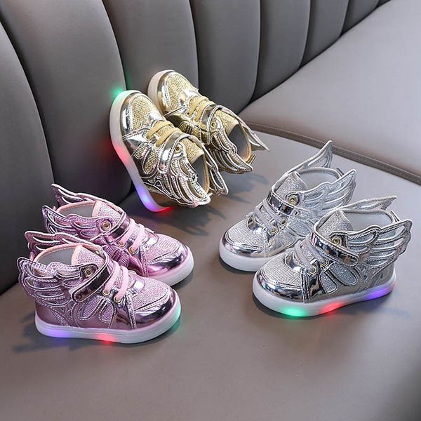

led infant athletic kids shoes toddler sneakers leather boys child fashion spring autumn wings baby girls casual shoe footwear b7683, Black