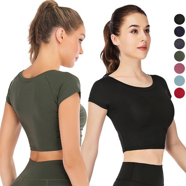 

yoga outfits christmas solid color nylon short-sleeved clothes female high-elastic sports running fitness quick-drying, White;red