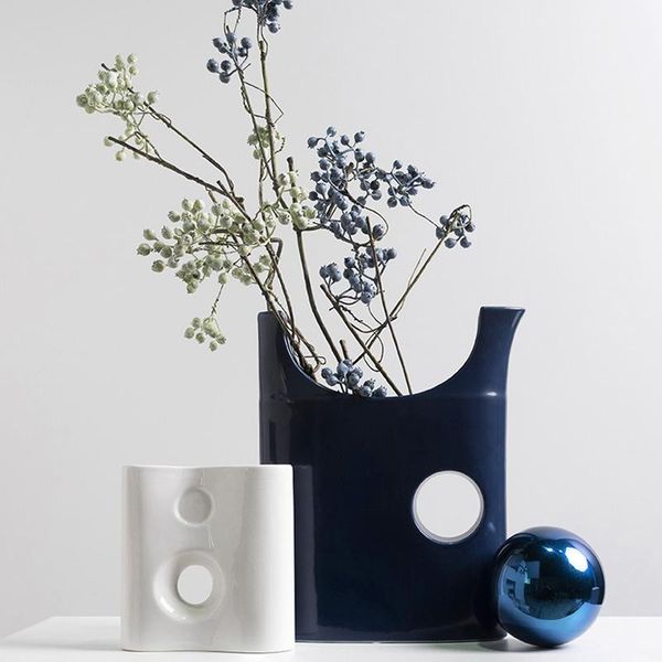 

vases modern geometric blue ceramic vase creative living room model el restaurant home dried flower porcelaim floral