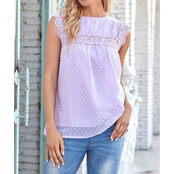 

women's tanks & camis summer sleeveless vest tank tee o-neck lace patchwork solid casual shirts fashion dot loose, White