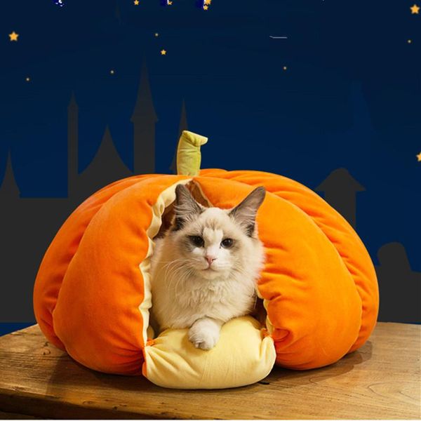 

cute cat sleeping bag soft warm winter peach orange pumpkin dog house pet nest kennel bed sofas bags kennels & pens