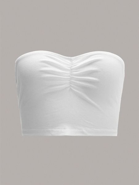 

ruched front solid crop tube y10t#, White