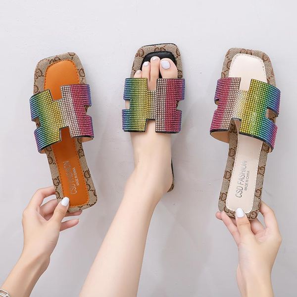 

summer high-quality canvas surface women slippers thick bottom word drag shoes sandals high heels casual shoe, Black