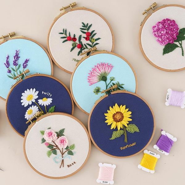 

other arts and crafts diy stamped embroidery starter kit colorful flowers plants pattern cloth threads tool material package