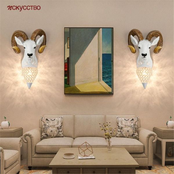 

wall lamp american carved resin argali white black led cottagecore decor dining room corridor stairs light fixtures loft sconce