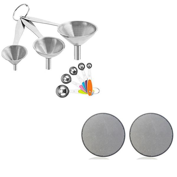 

coffee filters 2x metal filter reusable stainless steel & 1set kitchen funnels,stainless and measuring spoons