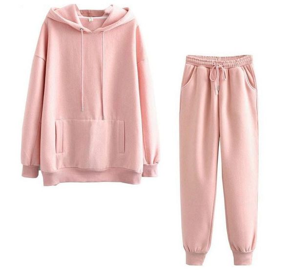 

women solid color oversize hoodie autumn winter tracksuit cotton suit 2 pieces sets hoodies sweatshirt and pants suits 2021 women's & s, Black
