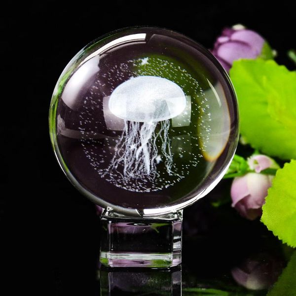 

novelty items 60mm laser engrave jellyfish crystal ball paperweight center 3d miniature model sphere home decor collection crafts