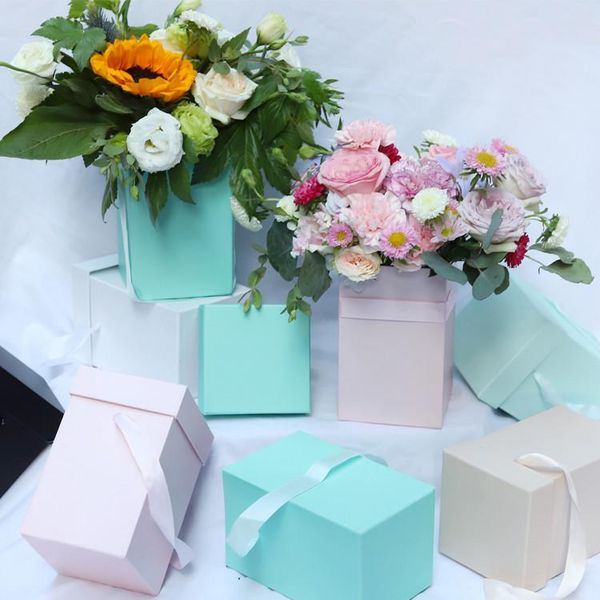 

gift wrap 2021 rectangle flower paper boxes with lid hug bucket florist packaging box 11.5x17cm bouquet holder valentine's day decor