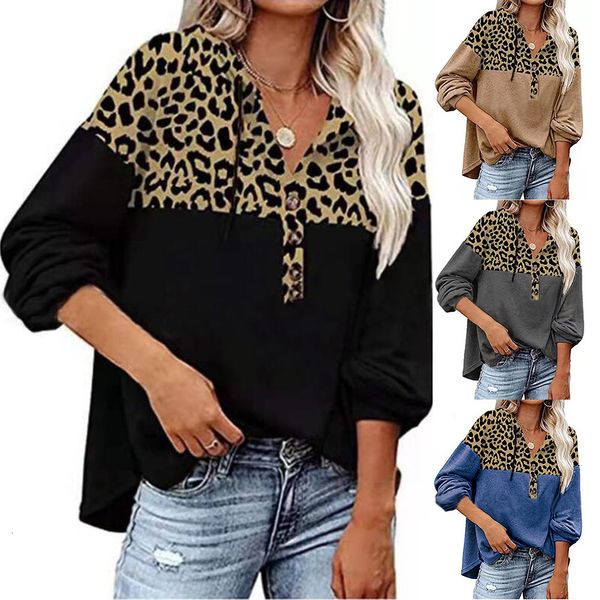 

women's 2021 autumn winter leopard stitching loose casual long sleeve hoodie, White