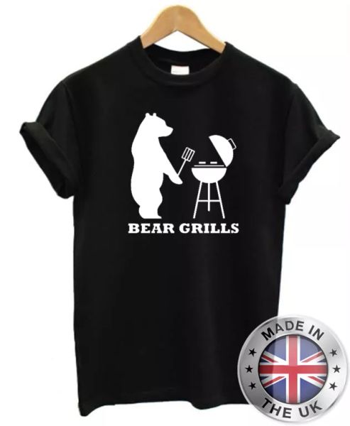 

mens funny t-shirt bear grills, White;black