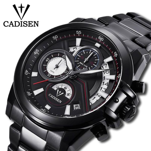 

wristwatches cadisen mens watches wristwatch quartz watch men sport military chronograph waterproof clock man, Slivery;brown
