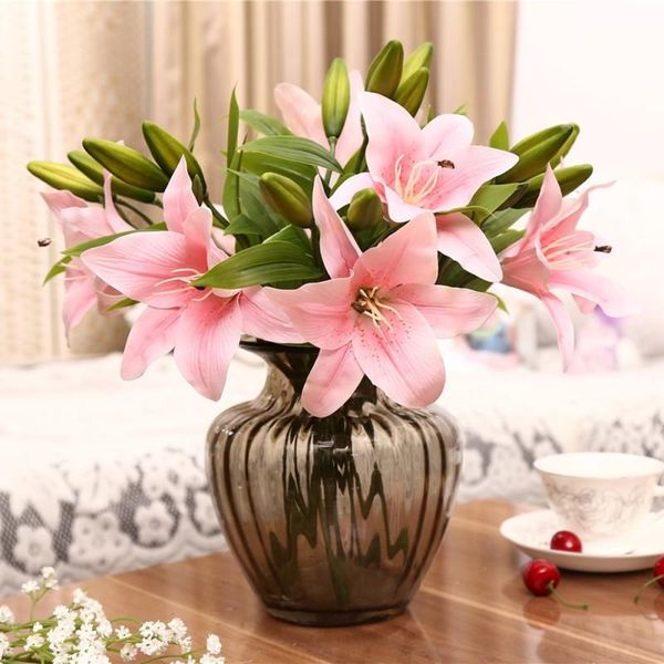 

decorative flowers & wreaths 3 heads artificial real touch lily latex wedding bridal bouquets home decoration it's perfect to exhibitio