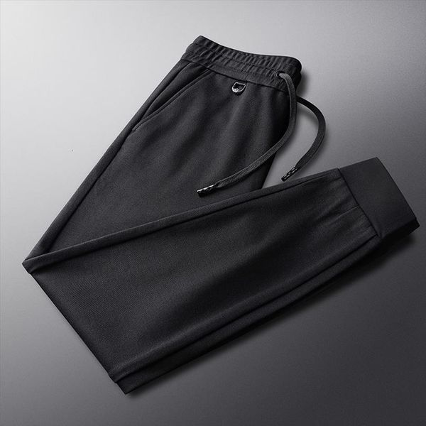 

trend printing spring women pants and autumn waist elastic lace up casual mens knitted feet joker sweatpants, Black