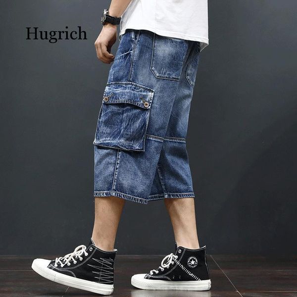 

denim shorts men's ripped pants summer retro beggar street clothing, White;black