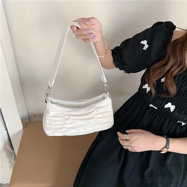 

evening bags simple solid color women underarm bag vintage female pleated pu leather chain shoulder fashion ladies hobos purse handbags