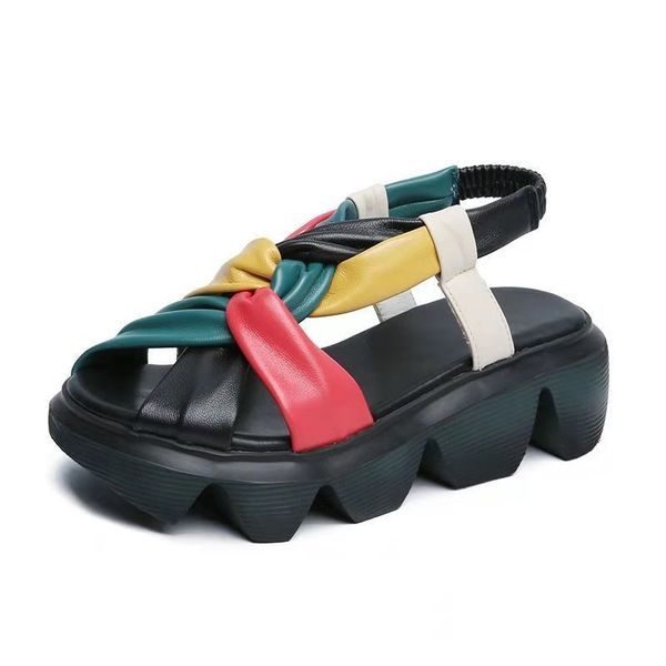 

cool thick soled women sandals shoes beautiful genuine leather pantshoes for ladies sea beach vacation, Black