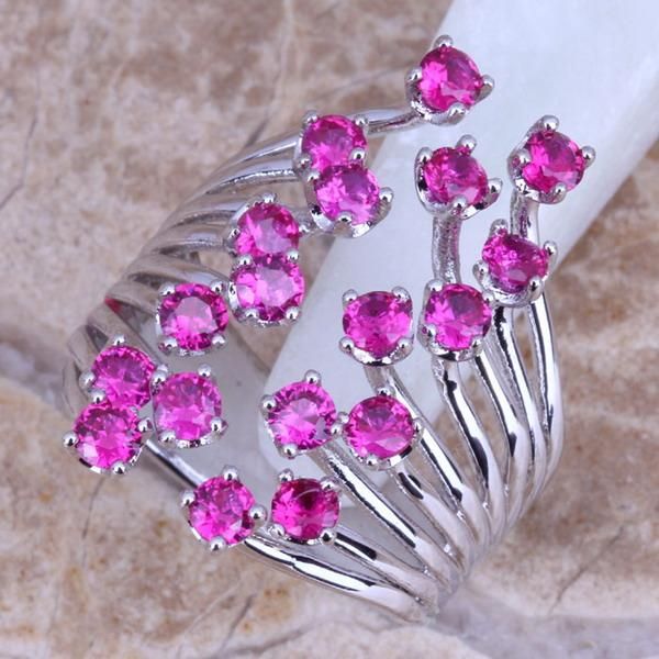 

cluster rings pretty red cubic zirconia silver plated stamped open ring size 5 / 6 7 8 9 10 11 s0225, Golden;silver